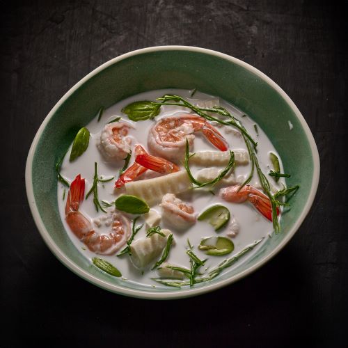 Coconut Milk Soup With Prawns Bitter Green Beans And Coconut Shoots